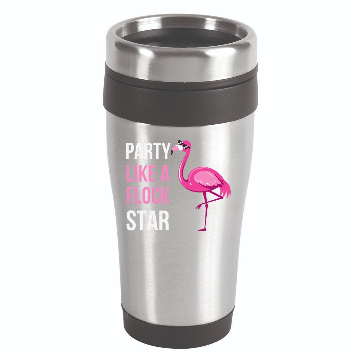 Party Like A Flock Star Pink Flamingo 16oz Travel Tumbler