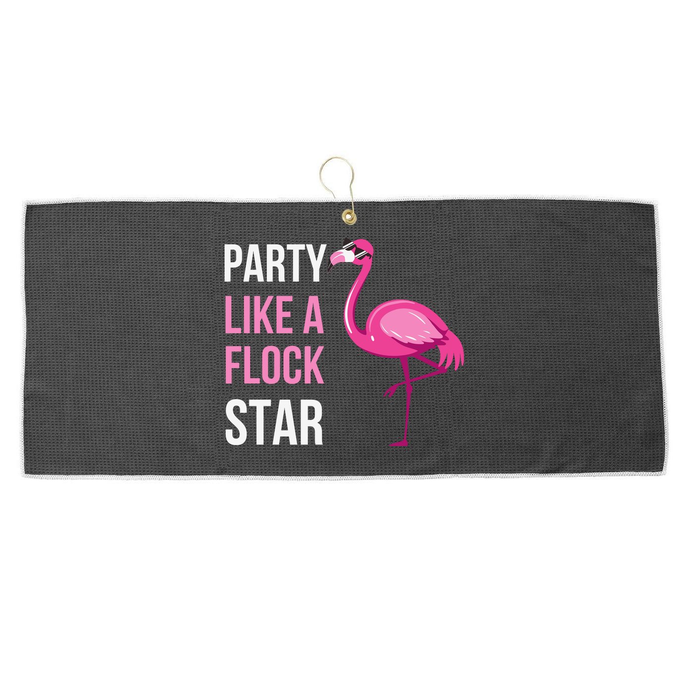 Party Like A Flock Star Pink Flamingo Large Microfiber Waffle Golf Towel