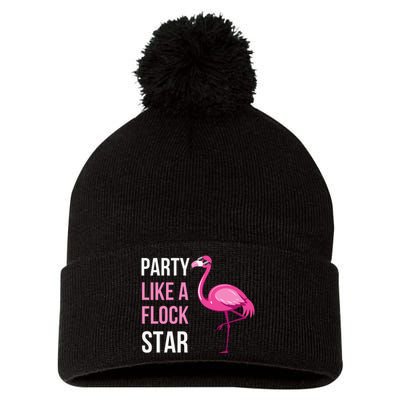 Party Like A Flock Star Pink Flamingo Pom Pom 12in Knit Beanie