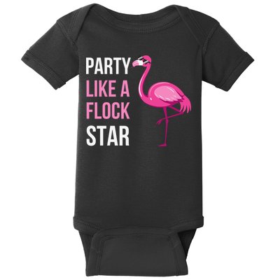 Party Like A Flock Star Pink Flamingo Baby Bodysuit