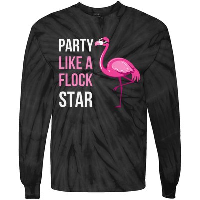 Party Like A Flock Star Pink Flamingo Tie-Dye Long Sleeve Shirt