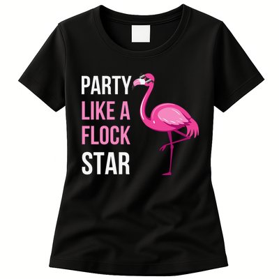 Party Like A Flock Star Pink Flamingo Womens T-Shirt