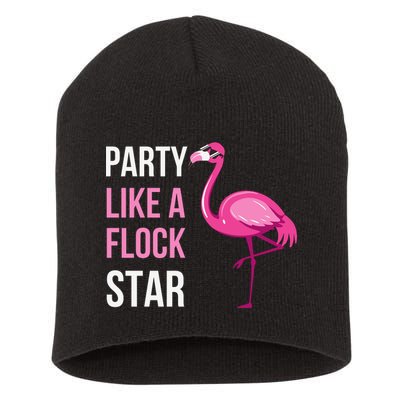 Party Like A Flock Star Pink Flamingo Short Acrylic Beanie