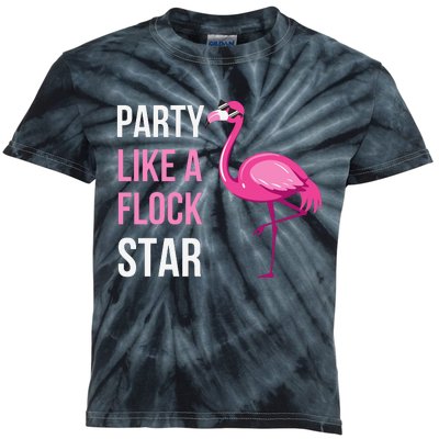 Party Like A Flock Star Pink Flamingo Kids Tie-Dye T-Shirt