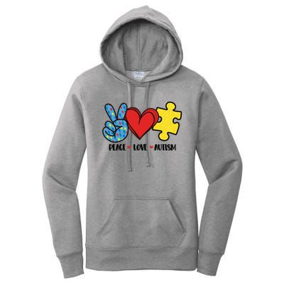 Peace Love And Autism Special Needs Warrior Puzzle Piece Gift Women's Pullover Hoodie