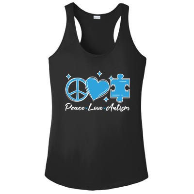 Peace Love Autism Gift Autism Awareness Quote Proud Autistic Gift Ladies PosiCharge Competitor Racerback Tank