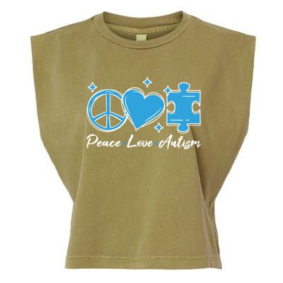 Peace Love Autism Gift Autism Awareness Quote Proud Autistic Gift Garment-Dyed Women's Muscle Tee