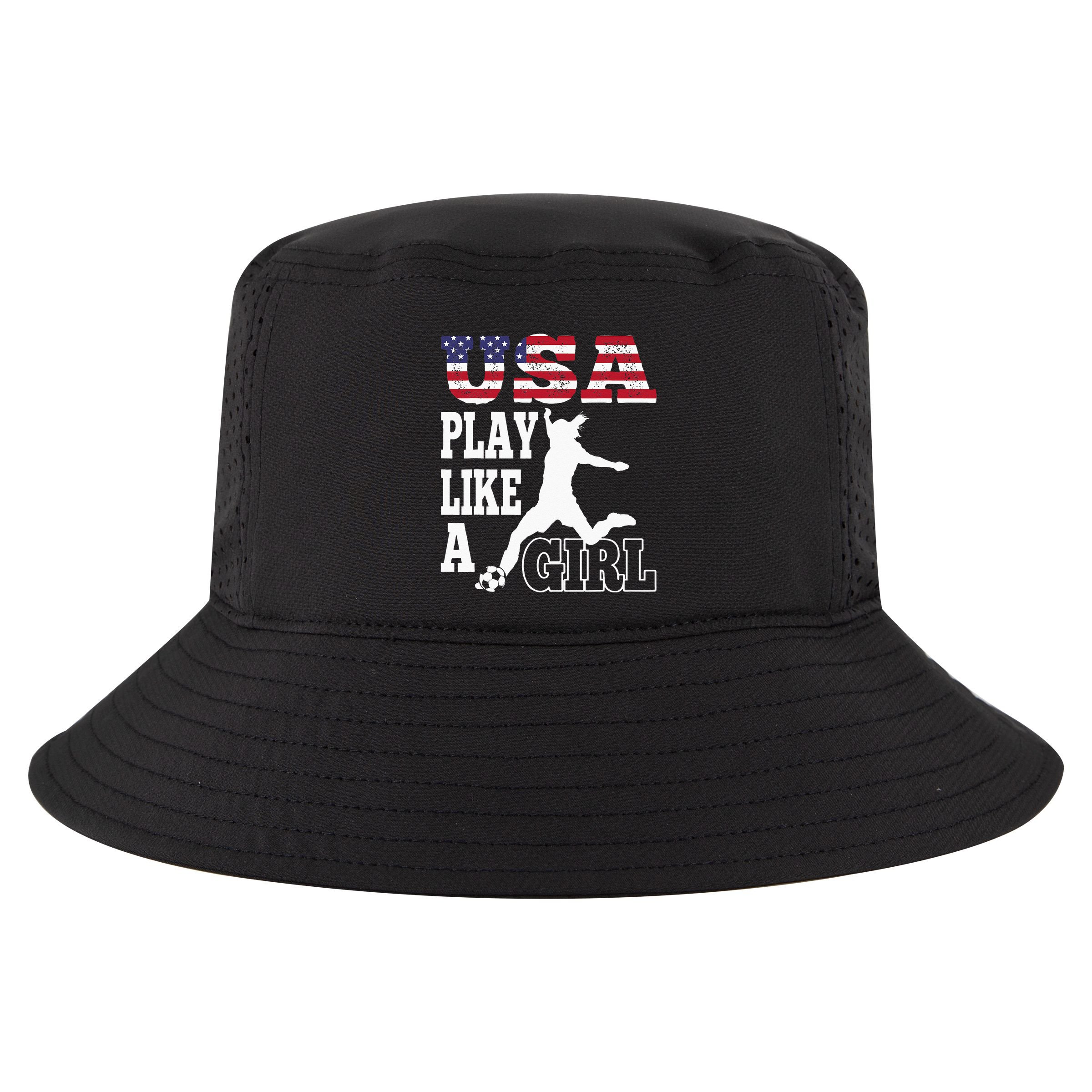 Play Like A Girl US American Flag Patriotic Soccer Cool Comfort Performance Bucket Hat