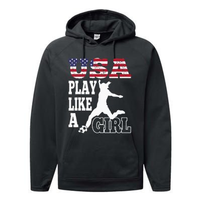 Play Like A Girl US American Flag Patriotic Soccer Performance Fleece Hoodie