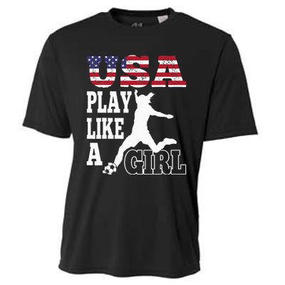 Play Like A Girl US American Flag Patriotic Soccer Cooling Performance Crew T-Shirt