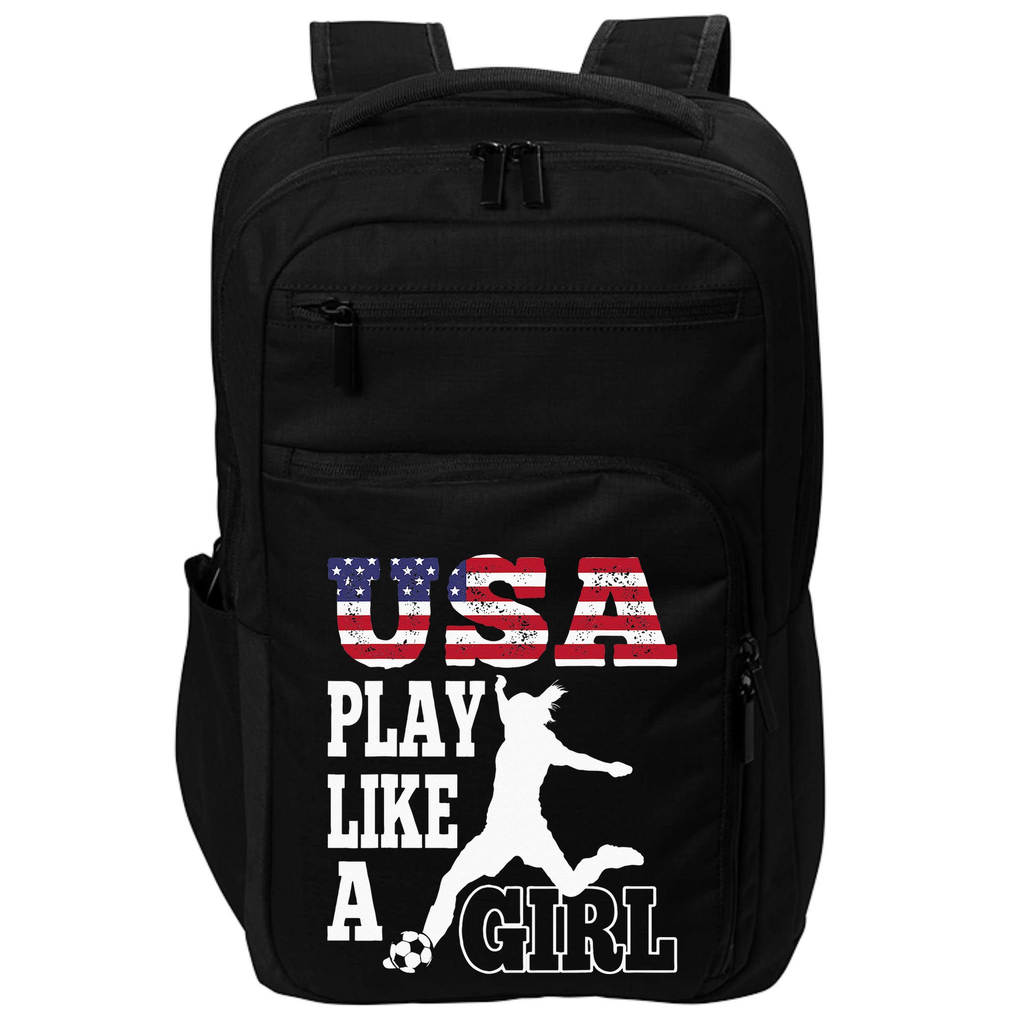Play Like A Girl US American Flag Patriotic Soccer Impact Tech Backpack