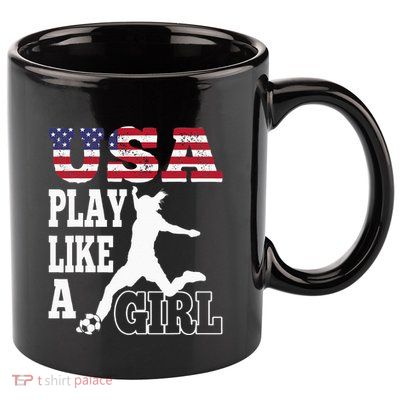 Play Like A Girl US American Flag Patriotic Soccer 11oz C Handle Ceramic Mug