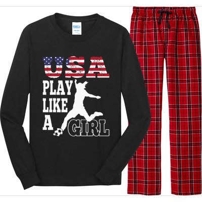 Play Like A Girl US American Flag Patriotic Soccer Long Sleeve Pajama Set