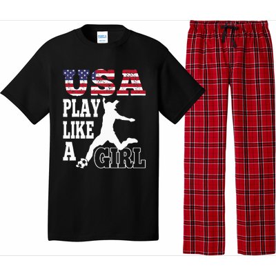 Play Like A Girl US American Flag Patriotic Soccer Pajama Set