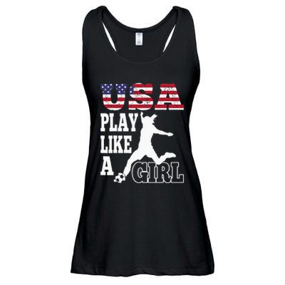 Play Like A Girl US American Flag Patriotic Soccer Ladies Essential Flowy Tank