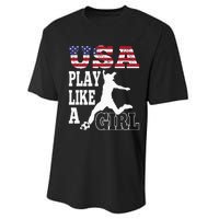 Play Like A Girl US American Flag Patriotic Soccer Performance Sprint T-Shirt