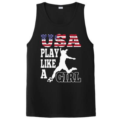 Play Like A Girl US American Flag Patriotic Soccer PosiCharge Competitor Tank