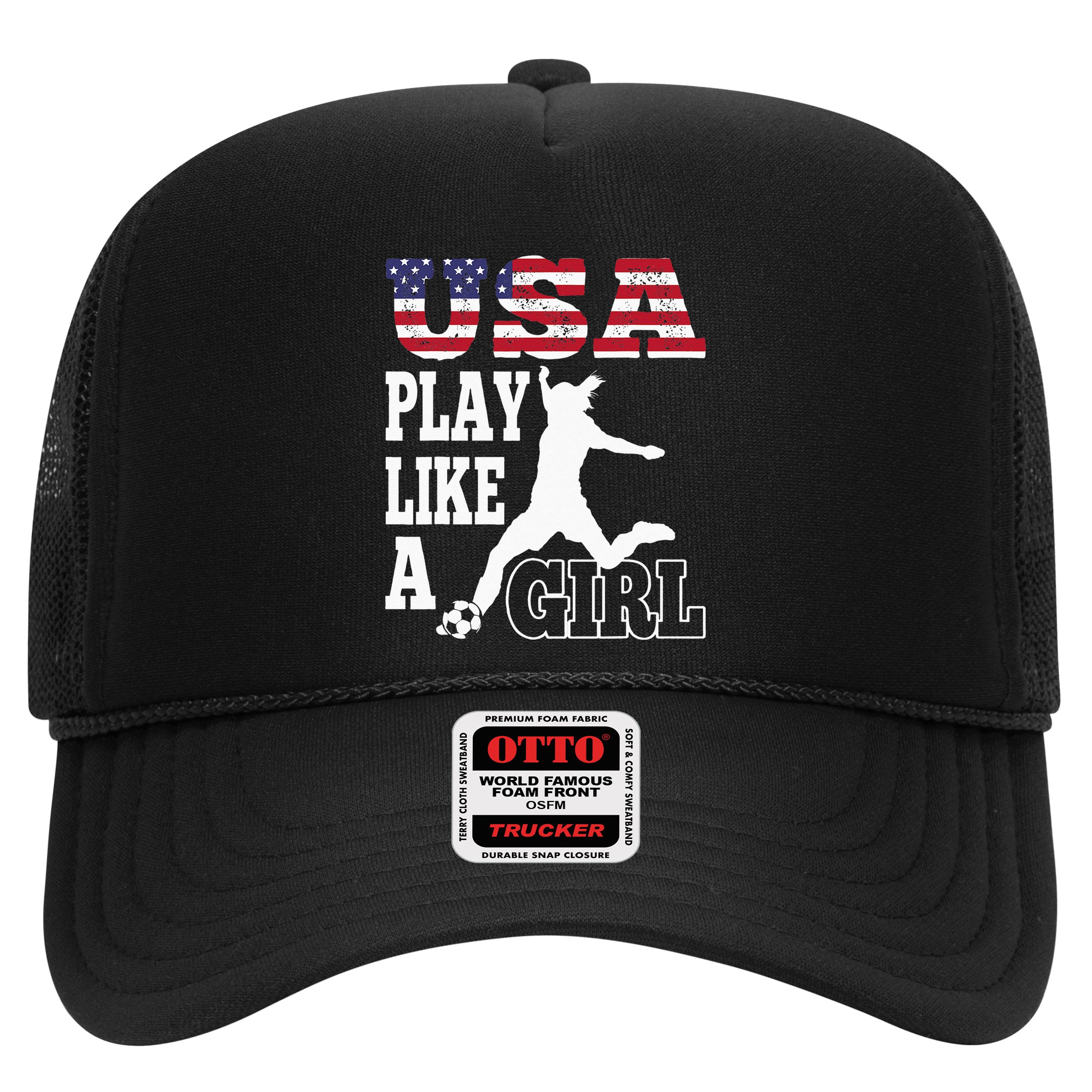 Play Like A Girl US American Flag Patriotic Soccer Hat