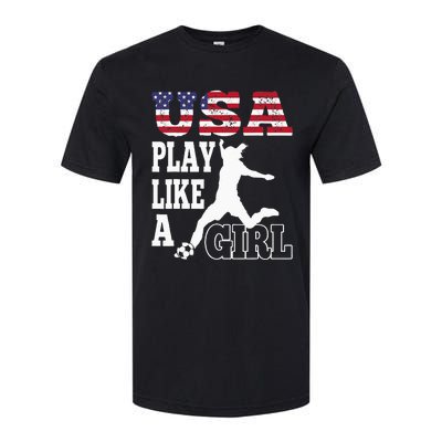 Play Like A Girl US American Flag Patriotic Soccer Softstyle CVC T-Shirt