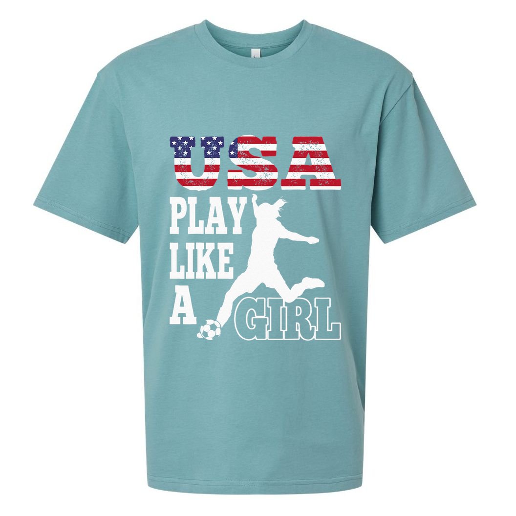 Play Like A Girl US American Flag Patriotic Soccer Sueded Cloud Jersey T-Shirt