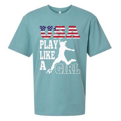 Play Like A Girl US American Flag Patriotic Soccer Sueded Cloud Jersey T-Shirt