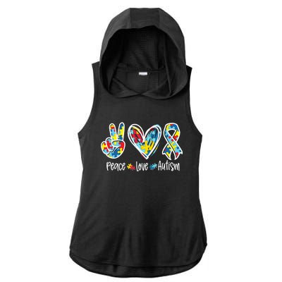 Peace Love Autism Tee Support Autism Awareness Puzzle Ladies PosiCharge Tri-Blend Wicking Draft Hoodie Tank