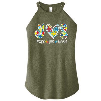 Peace Love Autism Tee Support Autism Awareness Puzzle Women’s Perfect Tri Rocker Tank