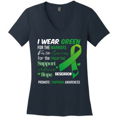 Promote Lymphoma Awareness Wear Green Women's V-Neck T-Shirt