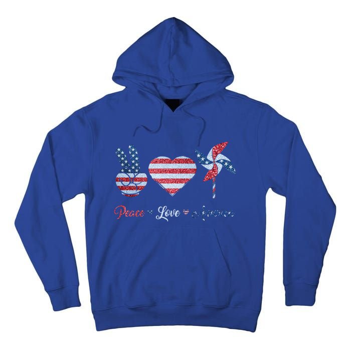 Peace Love America Flag Tee 4th Of July Peace Great Gift Tall Hoodie