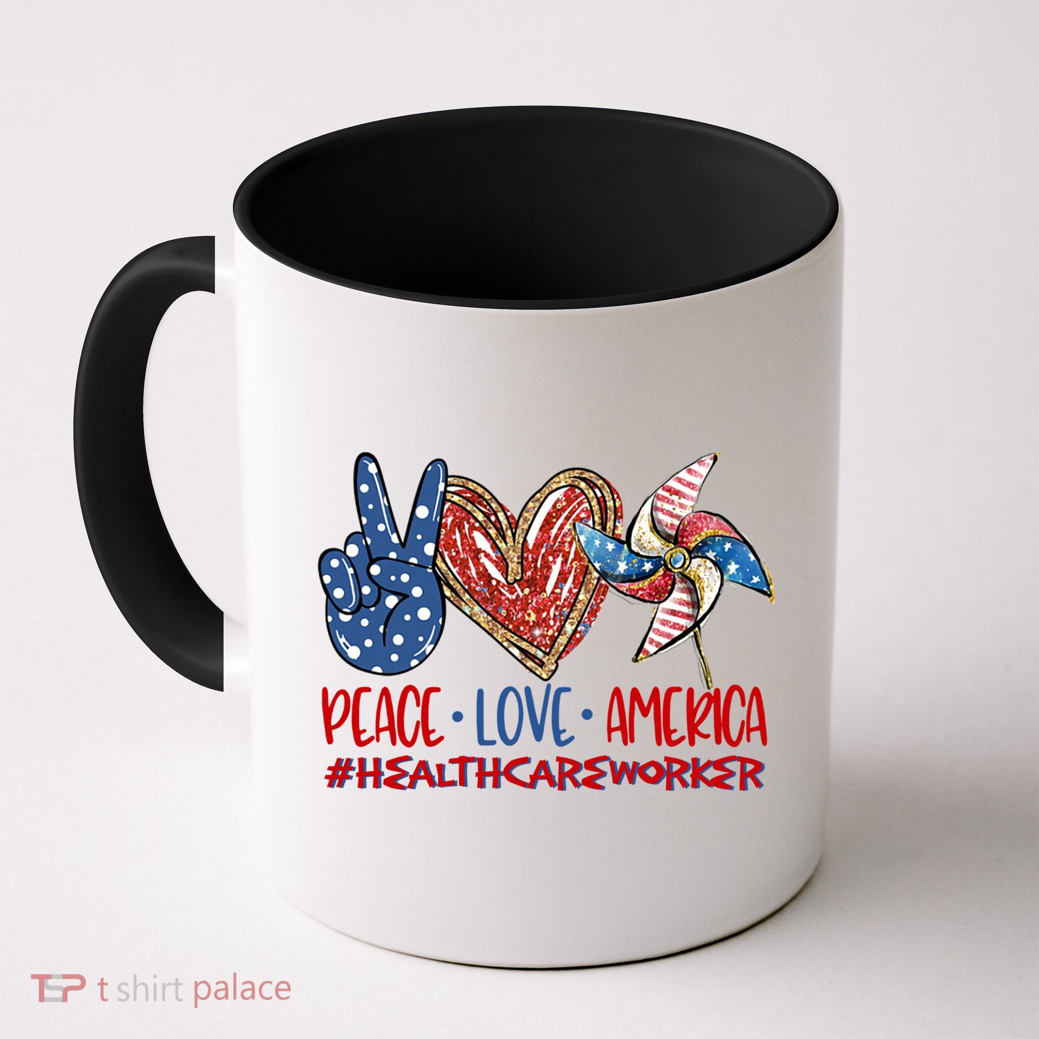 Peace Love America Healthcare Worker Gift Mug