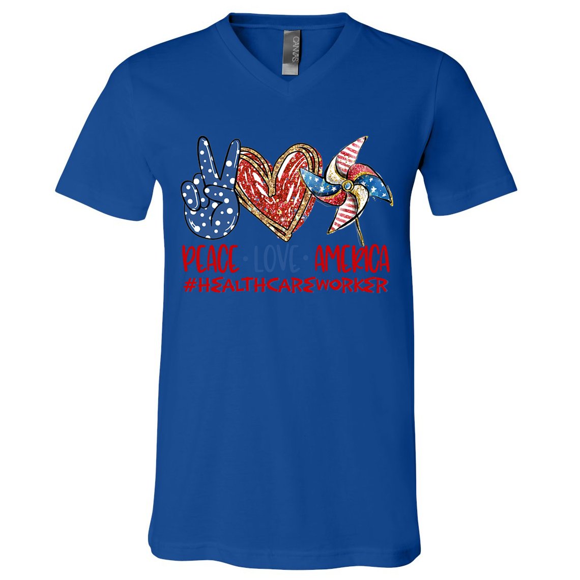 Peace Love America Healthcare Worker Gift V-Neck T-Shirt