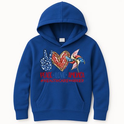 Peace Love America Healthcare Worker Gift Kids Hoodie