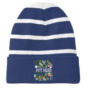 Plant Lover And Gardener Pot Head Succulent Striped Beanie with Solid Band