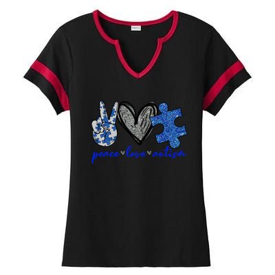 Peace Love Autism Autism Awareness Month Support Autism Gift Ladies Halftime Notch Neck Tee