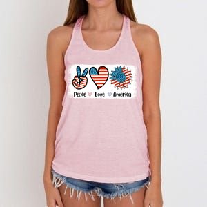 Peace Loves America Us Flag Fourth 4th Of July Patriot Gift Women's Knotted Racerback Tank