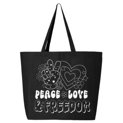 Peace Love America US Flag Groovy Freedom Day 4th Of July 25L Jumbo Tote