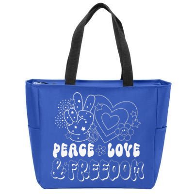 Peace Love America US Flag Groovy Freedom Day 4th Of July Zip Tote Bag