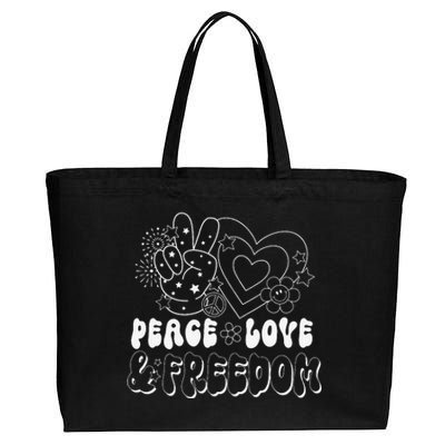 Peace Love America US Flag Groovy Freedom Day 4th Of July Cotton Canvas Jumbo Tote