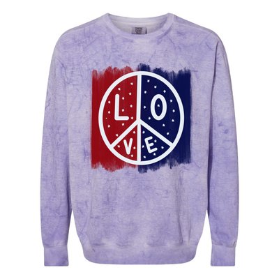 Peace Love America Peace Sign Usa Flag Gift Colorblast Crewneck Sweatshirt