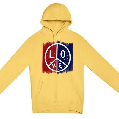 Peace Love America Peace Sign Usa Flag Gift Premium Pullover Hoodie