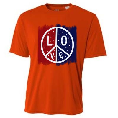 Peace Love America Peace Sign Usa Flag Gift Cooling Performance Crew T-Shirt