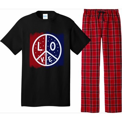 Peace Love America Peace Sign Usa Flag Gift Pajama Set