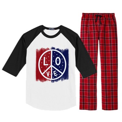 Peace Love America Peace Sign Usa Flag Gift Raglan Sleeve Pajama Set