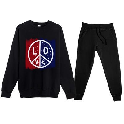 Peace Love America Peace Sign Usa Flag Gift Premium Crewneck Sweatsuit Set