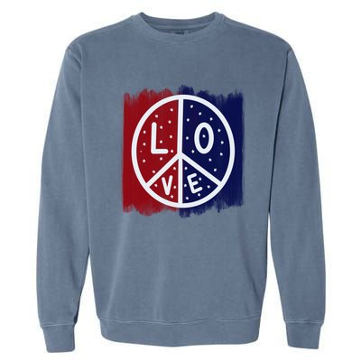 Peace Love America Peace Sign Usa Flag Gift Garment-Dyed Sweatshirt