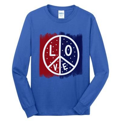 Peace Love America Peace Sign Usa Flag Gift Tall Long Sleeve T-Shirt