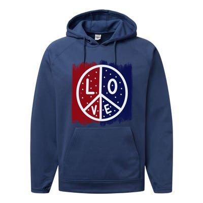 Peace Love America Peace Sign Usa Flag Gift Performance Fleece Hoodie