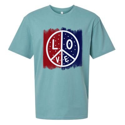 Peace Love America Peace Sign Usa Flag Gift Sueded Cloud Jersey T-Shirt