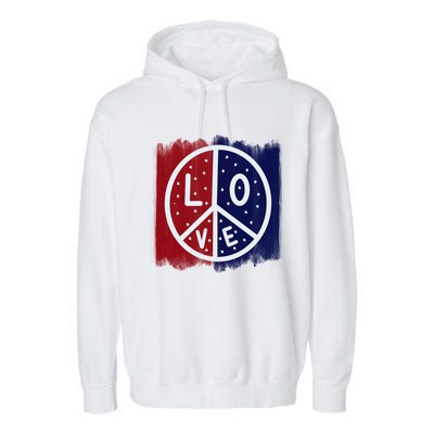 Peace Love America Peace Sign Usa Flag Gift Garment-Dyed Fleece Hoodie