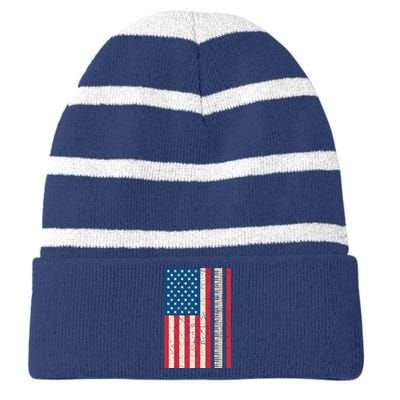 Piano Lover American Flag Patriotic Players Pianist Gift Striped Beanie with Solid Band